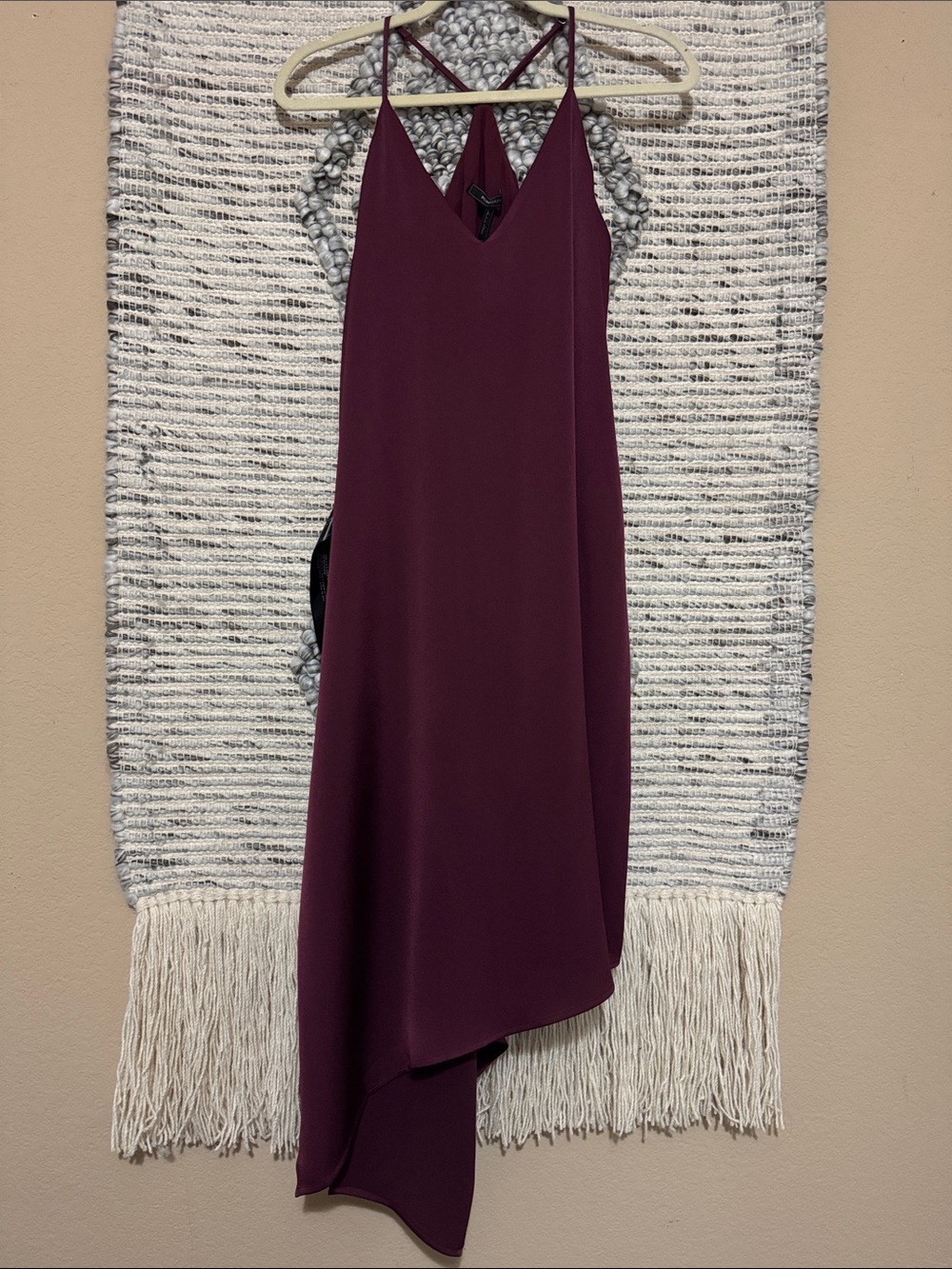 BCBGMaxAzria “Elana” Wine Asymmetrical Slip Dress